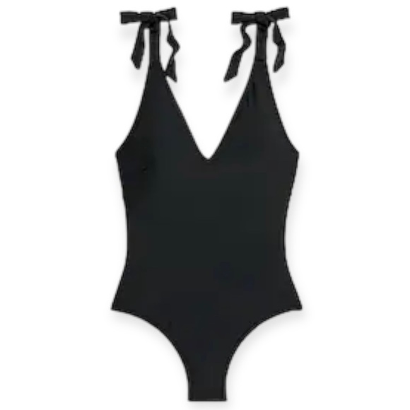 J. CREW Tie-Shoulder Swimsuit One Piece Black Deep V NWT - Picture 9 of 9